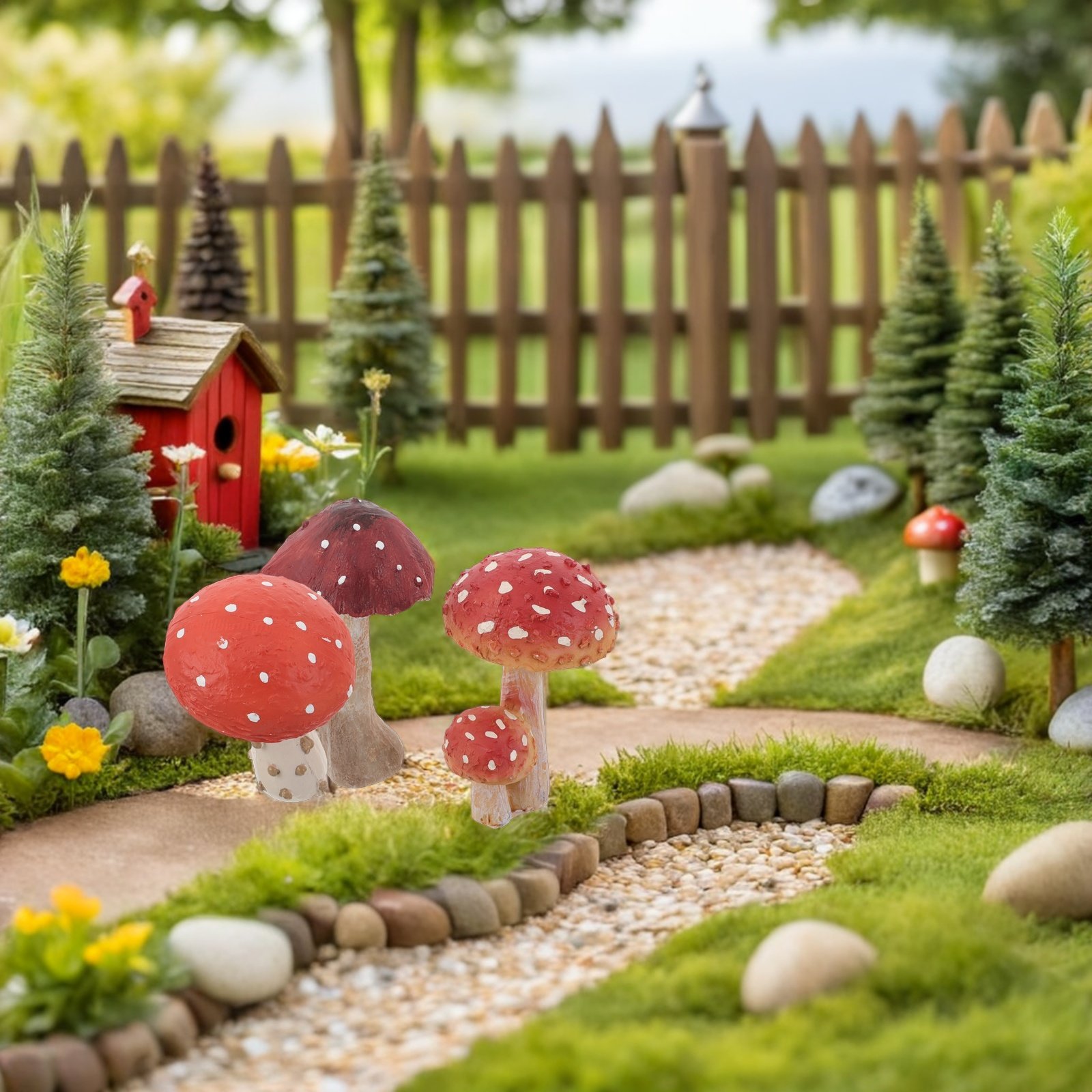 Bonsai Garden Set Up - 3Pcs Resin Mushroom Garden Statue Decor